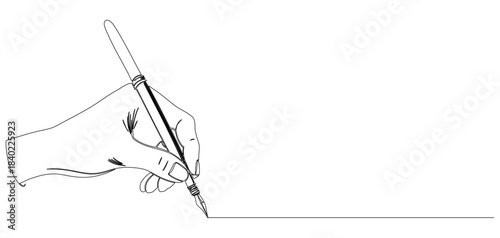 Vector illustration of a hand writing for education day in line art style