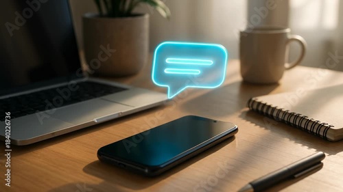 Futuristic ai chat technology on smartphone your daily companion and virtual assistant for modern communication, showing glowing message icon for helpful assistance