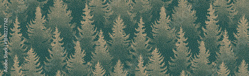 Winter seamless pattern with golden fir trees and snowy pines. Elegant Christmas forest gold. Coniferous woodland vector design for festive wrapping paper, holiday background, ornament, seasonal decor