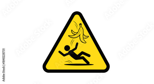 Warning Sign Illustrating a Person Slipping on a Banana Peel, Caution and Risk Defined