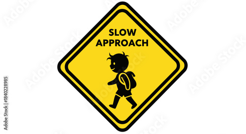 Warning Sign Illustrating Pedestrian Crossing, Indicating Slow Approach for Greater Safety