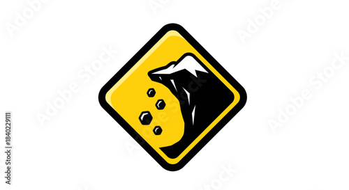Warning Sign Illustrating Rockslide Hazard Symbol Against a White Background Design