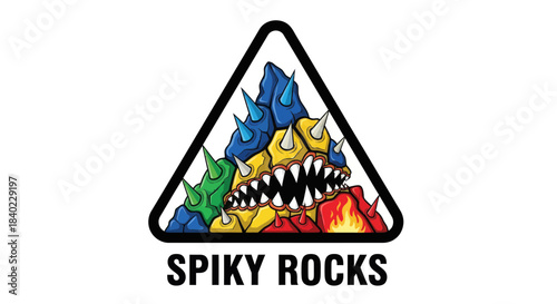 Vibrant Spiky Mountain Illustration Within a Black Triangle with Text Below