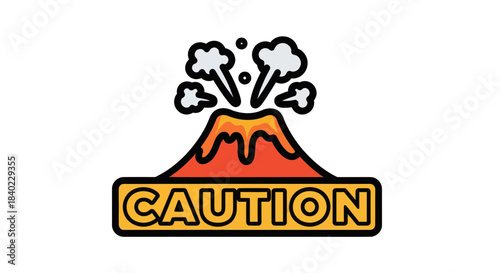 Volcanic Eruption Warns Of Imminent Danger With The Word CAUTION Displayed
