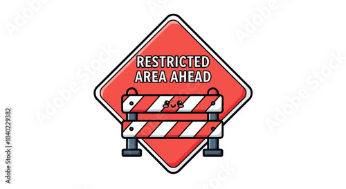 Warning Sign Indicating a Restricted and Blocked Area With Barricade Symbol Imagery