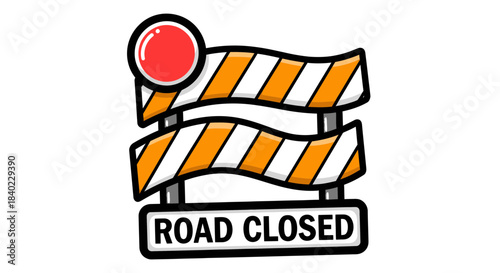 Warning Construction Sign Illustrates Road Closure and Temporary Blockade on White