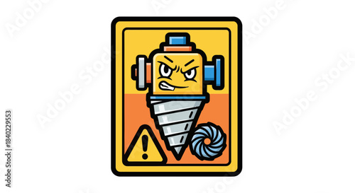 Warning Illustration Representing Construction Equipment With An Angry Face