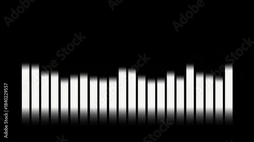 Minimalist White Audio Equalizer Bars Moving to Rhythm on Black Background for Music and Sound Production Visuals