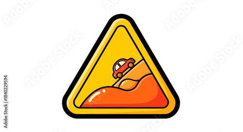 Warning Road Sign Depicting a Vehicle Ascending a Gradient on a Sunny Orange Route