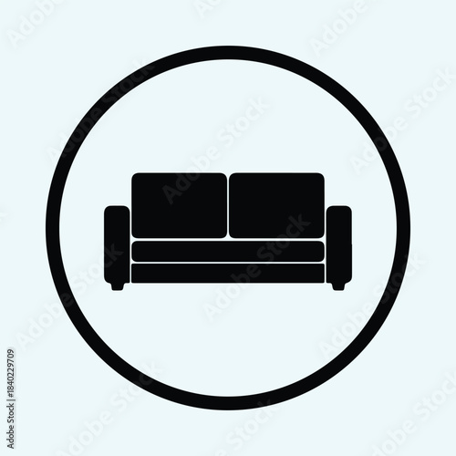 Vector Minimalist modern two-seater sofa furniture icon symbol black silhouette Illustration