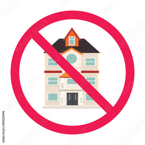 No property sign, no home buying real estate prohibited sign icon vector illustration, no home purchase sign