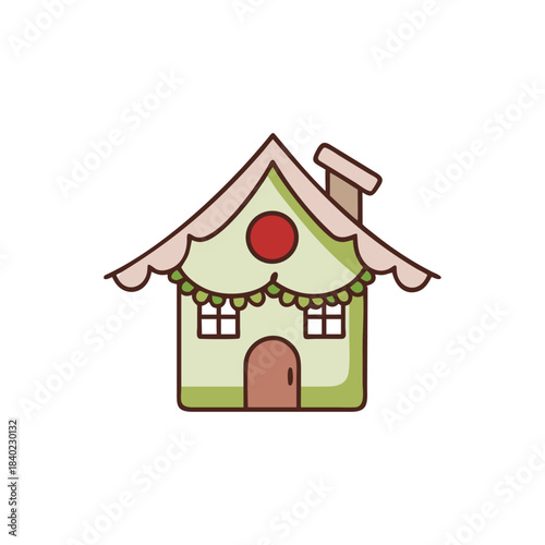Santa's house with garland isolated on white. Vector illustration. 