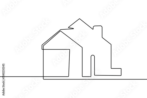 Continuous line drawing of house, modern minimal design concept.