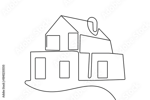 One line art drawing of a modern house outline design concept