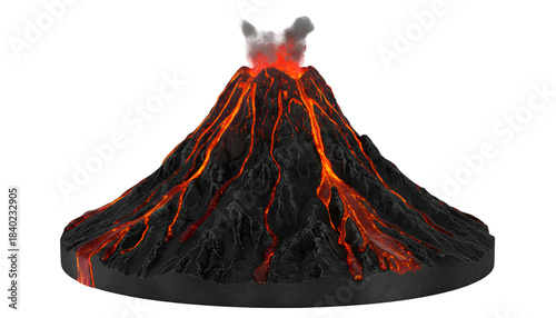 Active Volcano Erupting Lava Flow | Earth's Fiery Power | Natural Disaster & Geological Display Isolated on Transparent Background