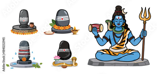 Lord Shiva Mahadev Illustration. Sacred Shiva Lingam Hindu Deity Symbol Vector. Mahashiv, Ratri, elements, fastival,