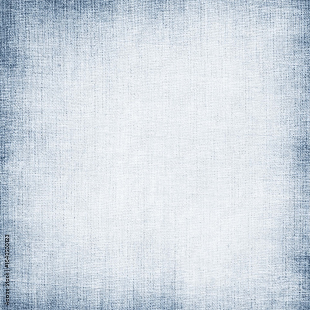 Fototapeta premium Faded blue fabric texture with soft grunge edges and linen weave, vintage textile backdrop ideal for scrapbooking, rustic designs, posters, invitations, and digital backgrounds.