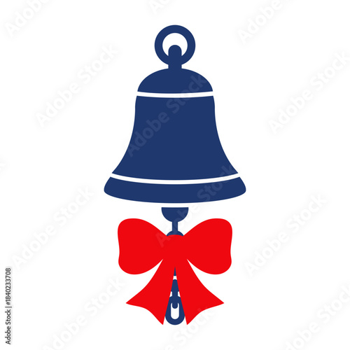 Logo nautical. Silueta de campana de barco con cadena con lazo de cinta de regalo para tarjetas y felicitaciones de Navidad 