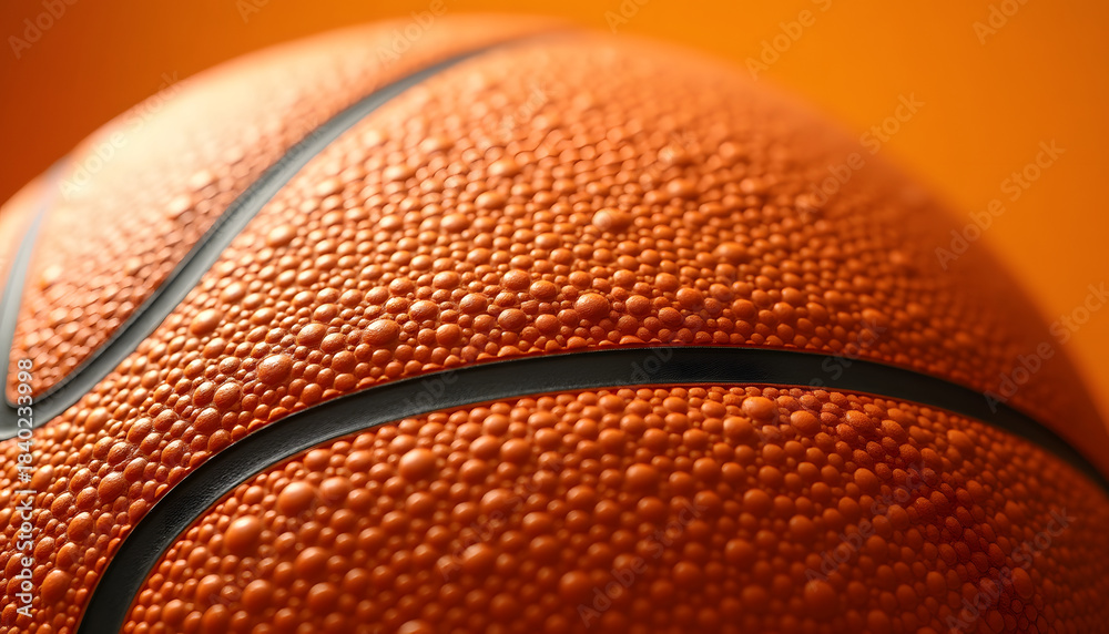 Fototapeta premium Close-up of a basketball with water droplets on an orange background