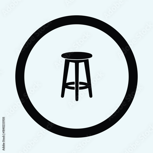 Vector Simple high bar stool furniture seat icon inside a round black frame silhouette Illustration
