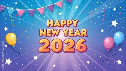 Happy New Year 2026 Celebration with Fireworks Illustration