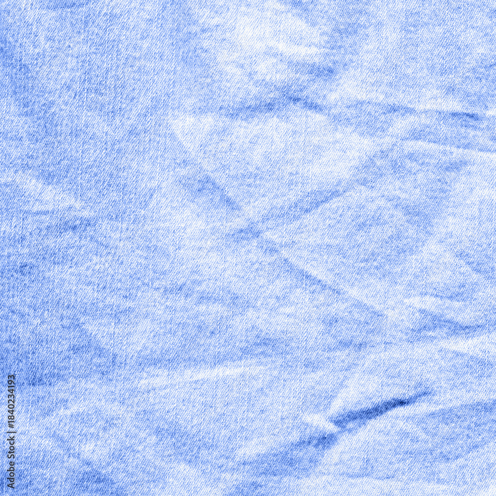 Fototapeta premium Light blue crumpled paper texture background, wrinkled fabric surface, pastel abstract grunge, soft textile pattern for design, print, web, presentation, banner.