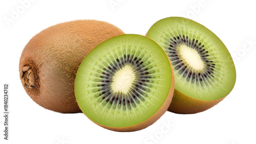 Fresh kiwi fruit arrangement isolated on a dark black background