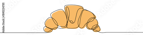 Classic croissant or pastry in one line art style. Croissant drawing with editable black stroke on white background. Vector illustration.