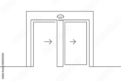 Touchless Entrance Design. Touchless technology. Minimalistic one-line drawing automatic doors and motion
