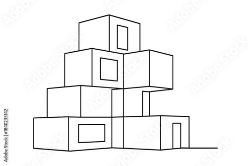 Minimalist Modular Design. Modular architecture. Minimalistic one-line drawing stackable building units