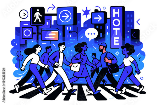 Dynamic Urban Crossroads. Urban scenes and dynamic city life. Bustling downtown crossroads with glowing street