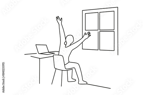 Stretching for Balance. Work–life balance. Minimalistic one-line drawing a person stretching away from their