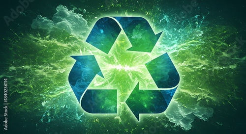 Recycling Symbol Glowing Green Energy Abstract Background.