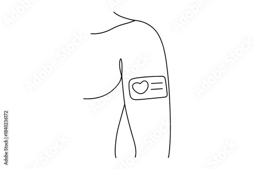 Minimalist Health Patch. Health monitoring patch. Minimalistic one-line drawing a thin body sensor adhered to