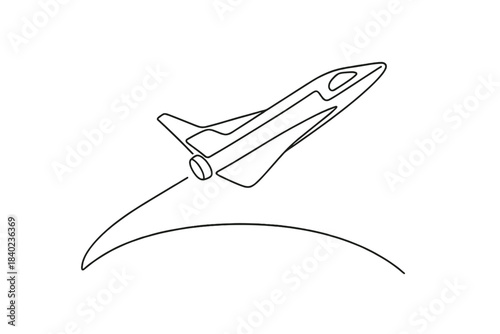 Minimalist Spaceplane Art. Suborbital flight. Minimalistic one-line drawing a sleek spaceplane soaring above