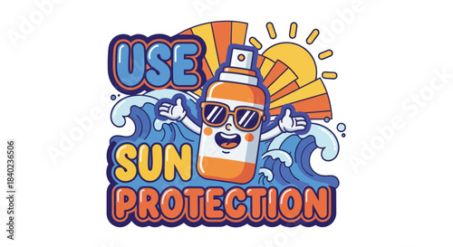 Sunscreen Splash: Beach Safety Reminder With Playful Cartoon Imagery and Bright Colors