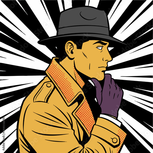Retro Comic Spy Character Illustration in Pop Art Style
