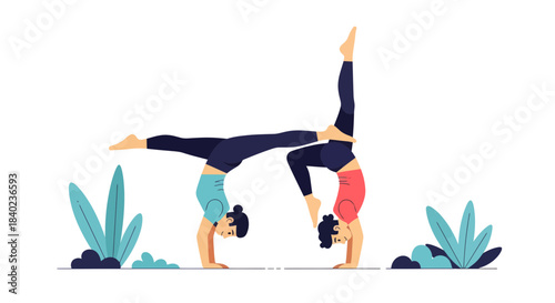 Synchronized Aerial Yoga: Balance, Strength, And Harmonious Gymnastics Illustration