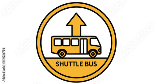 Transportation Symbol: Vibrant Shuttle Bus Illustration with Pictorial Arrow Sign For Ease of