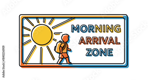 School Arrival Area: Illustrated Sunny Morning Zone Signage for Students