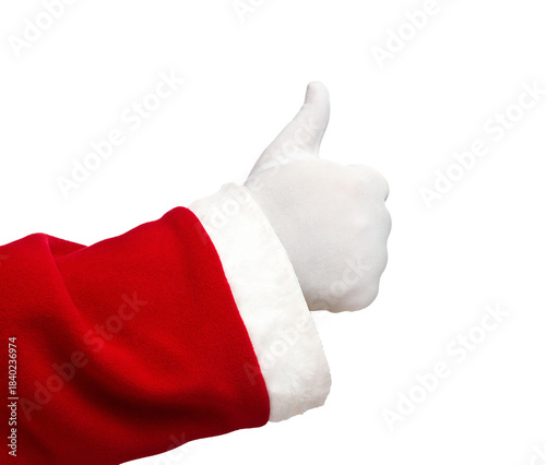 Santa Claus hand showing thumbs up isolated on transparent background, png file