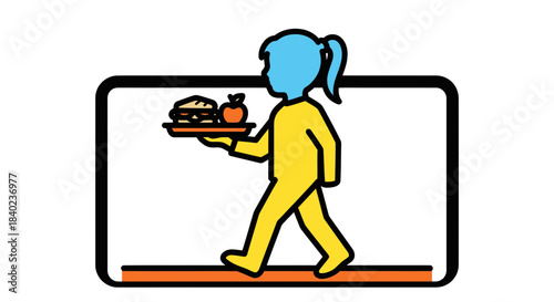 School Lunchtime: A Vector Illustration of a Child Carrying Food in a Clean and Minimal Style