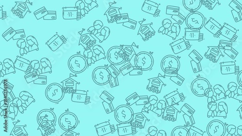 Lightblue money house and people illustrations, great for finance and real estate content, adding a vibrant touch to designs.