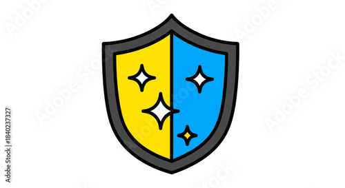 Shield Icon Representing Protection and Security with Sparkling Star Elements
