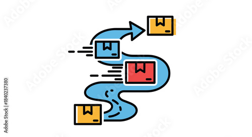 Shipping And Logistics: Illustrative Cartoon Depicting Package Delivery And Transportation