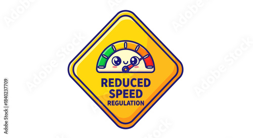 Speed Reduction Symbol: Cute Meter Displaying Reduced Velocity Regulation Warning Sign