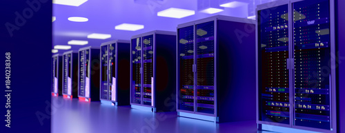 Server. Room servers data center. Backup, mining, hosting, mainframe, farm and computer rack with storage information. Server room data center. 3d render