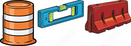 Road Construction Safety Equipment and Measurement Tool Icons