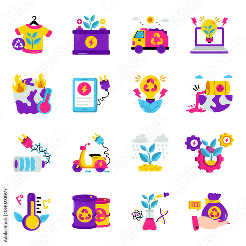 Set of Ecology and Nature Flat Icons 