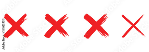 check mark, tick mark, and cross brush sign red checkmark and red X icons, buttons for vote, election choice decision, web. Grunge black x sign. Black, red cross marker. Check mark icon vector crosses
